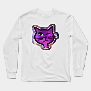 Cosmos Sparkle Winking Cat Nostalgia Design Long Sleeve T-Shirt